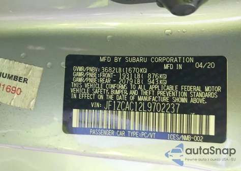 2020 Subaru Brz Limited from USA, damaged, VIN JF1ZCAC12L9702237